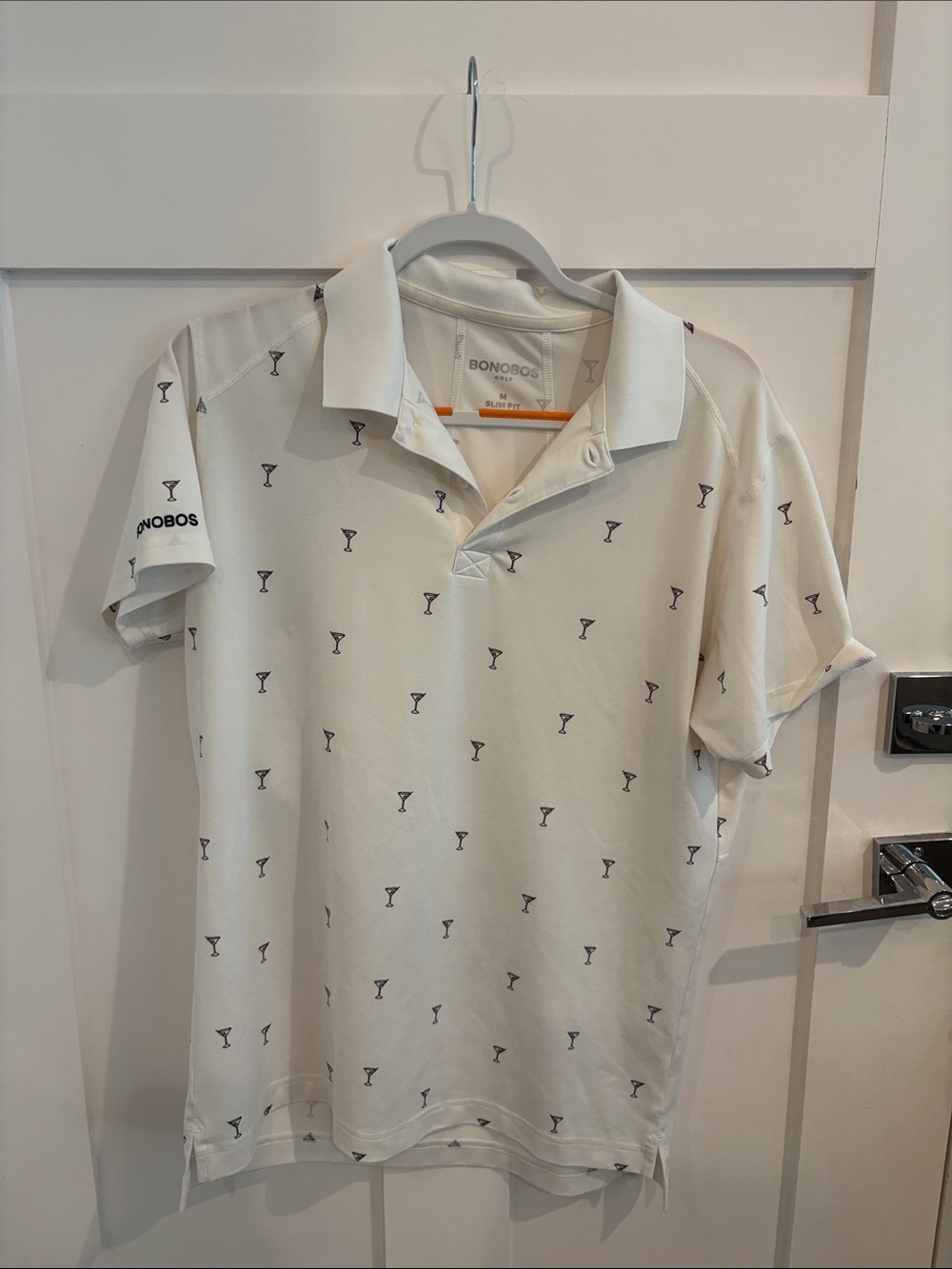 Bonobos Golf White Polo with Small Navy Cocktail Print